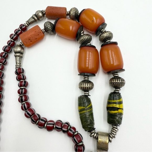 Vintage Ethiopian Coptic Hinged Cross Necklace Amber Bakelite Carnelian Beads - Picture 7 of 9